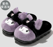 Bomullstofflor för inomhusbruk, bomullstofflor med jultema, unisex varma och fluffiga vintertofflor för hemmet Purple Kuromi 30-31