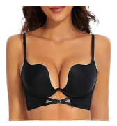 Låg Rygg BH för Kvinnor Djup V Urringning Push Up Bygel BH Multiway Konvertibel BH-Perfekt Black 70C