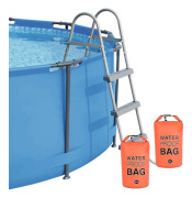 Universell pooltrappa och stegevikt (20 l) Easyquick fyller sand, 250d PVC vattentät torr väska, inga fler rivna sandsäckar, fungerar med ovanjord/inground Orange