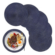 Bordsunderlägg Set om 6, 38 cm, Runda Bordsunderlägg Tvättbara Polypropylen Plast Bordsunderlägg kompatibla Kök, Matbord, Fester, Bröllop (Blå)