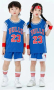 Ny 23/24 pojkar och flickor Bulls 23 baskettröja falska tvådelade barnlagsuniformset set Blue Blue (3-4Y)-kids-16