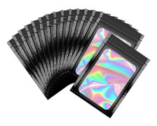 100 st Luktsäkra Mylar-påsar Återförslutningsbara Lukttäta Påsar Holografisk Förpackningspåse Med Klart Fönster För Mat