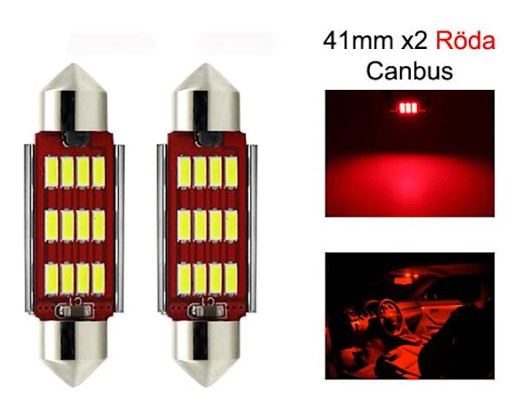 C5W Canbus 41mm röd LED glödlampa SV8.5 festoon 2-pack 12V