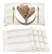 Boho-underlägg, set om 4, Macrame Borddekoration och lantlig stil Underlägg Naturlig Bomulls-Sackväv, för Matbord Kök Cream Set of 4