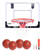 Minibasketkorg med 3 bollar, uppblåsbar, avtagbar kant, basketleksak, present till barn och vuxna, passar för