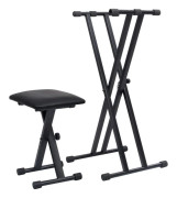 vidaXL Dubbelstagat keyboardstativ och pall svart
