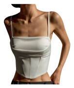 Spaghettibandå Tank Top Sexig Rygglös Bandage Slank Crop Top white S