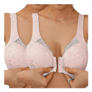 2 st Kvinnors Framknäppta BH:ar Trådlösa Plus Size Full Coverage Spets-BH Sömlös Push Up Komfortbehå Racerback-BH för Vardagsyoga-Perfekt 2pcs Pink L