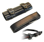Katana Hållare, Katana Svärdhållare med Bälte, Läder, Svart