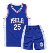 Kids Unisex Basket Training Suit Kits Väst Skjorta + Shorts Sets_s 25 Blue 76ers XS(110CM-120CM)