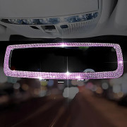 Glänsande Kristall Diamant Rhinestone Bil Backspegel Tillbehör Present för mödrar Kvinnor Flickor (Rosa)