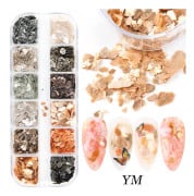 Nail Art Shell Paljetter Färgglada Tunn Oregelbunden Abalone Broken Patch White 12-grid boxed-YM