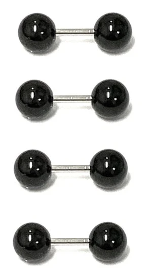 4 st Tunna barbell med stora svarta kulor, 1,2mm tjock
