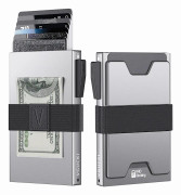 Smal Alu Korthållare för Män, Hållbar Expanderbar Bakplatta, RFID-blockerande Minimalistisk Metall Pop Up Plånbok, Rymmer 14+ Kort & Kontanter Silver