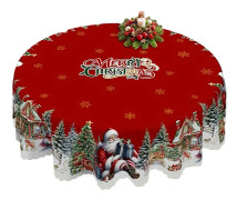 Jul- och nyårsdukar, dukar med jultomte-, snögubbe- och julgransmönster, juldukar, runda dukar.