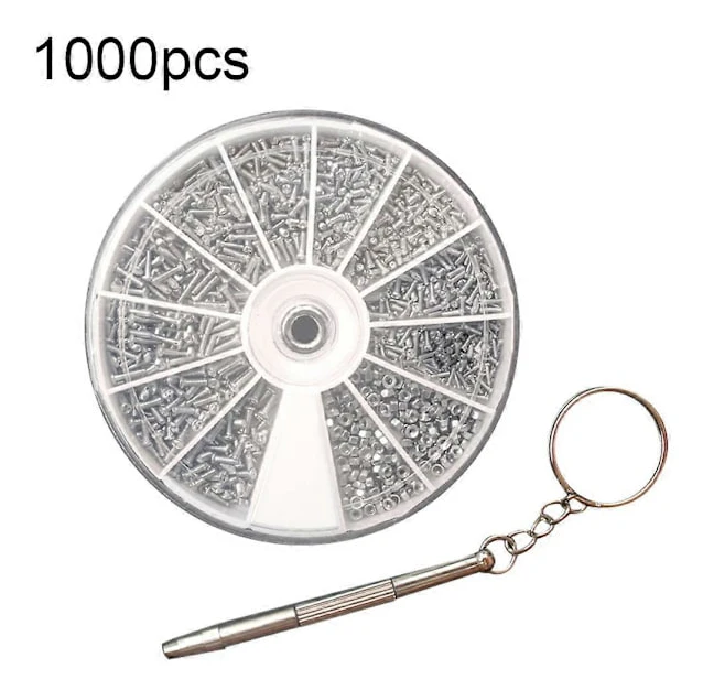 600/1000 st M1.2/1.4/1.6 Skruv Mutter Glasögon Klocka Reparationsverktyg Sorterat Kit 1000Pcs-1Pc Screwdriver