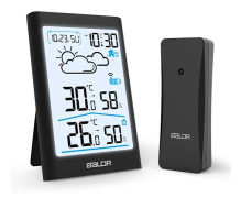 Noir Station météo sans Fil, Thermomètre Hygromètre Baromètre Intérieure Extérieure avec Capteur LED