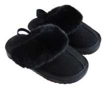 Unisex-barn plysch fodrad hussko Mysig fuskpälstofflor W Svart 34