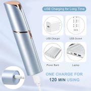 Epilator för kvinnors ansikte med USB-laddning, inklusive 2 utbyteshuvuden för överläpp, haka och kort hår (Blå)