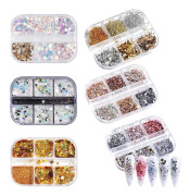 6 lådor nagelglitter och nagelpulver, nagelkonst glitter blandad glänsande för nageldekoration DIY style1