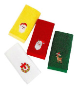 Set med 4 juldekorativa handdukar med broderad tomte