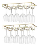 2 Stycken 5 Rader Hängande Glasställ Metall Vinglas Hållare Under Skåp Installation, Guld(FMY)