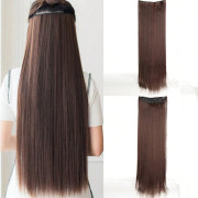 DIFEI Synthetic 5 Clip Hårförlängning Naturlig Lång Rak Röd Blond Brun Högtemperatur Fake Hairpiece