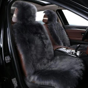 Winter Car Seat Cushion - Plush Faux Sheepskin Cover, Soft Foam-Filled Warm Non-Slip Driver/Passenger Seat Cushion Dark Gray Front Row 1 Single Seat