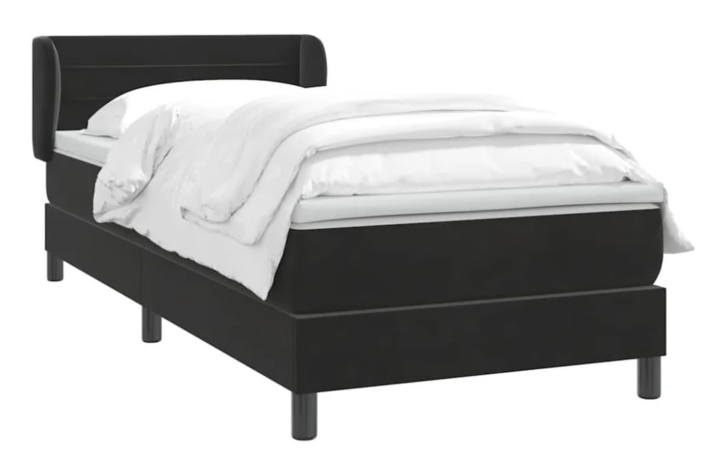 Ramsäng med pocketresårmadrass i svart sammet | Storlek: 90x210 cm