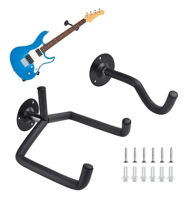 Gitarrväggfästen, 2 st Gitarrhängare Krokar, Lutande Gitarrhängare Vägg för Klassisk Gitarr, Elgitarr, Bas, Ukulele (Svart)