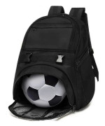 Youth Soccer Bags - Sports Backpacks for Soccer, Basketball, Football with Ball Holder for Boys and Girls - Black