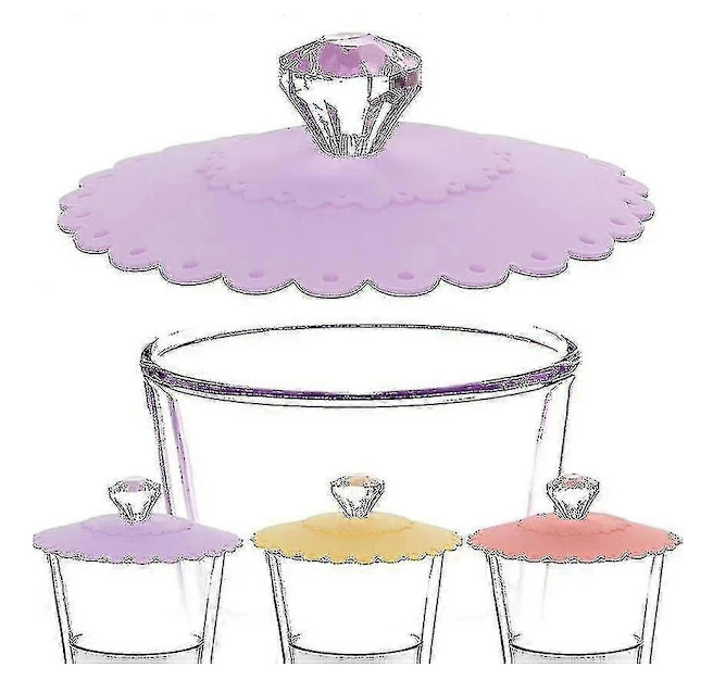 3 st Diamant Silikon Förseglat Dammtätt Glas Koppskydd Kaffemugg Sugförslutning Lock Läckagesäkra Förseglingar Muggar Lock