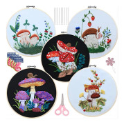 Broderikit för nybörjare, broderikit med ram, färgglada nålar och trådar, sax, tyg (5-pack)