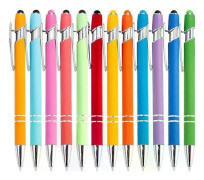 Ballpoint Pen with Stylus Tip, 12-Pack Rainbow Rubberized Soft Surface
