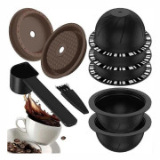 5 st Återanvändbara Vertuo-kapslar för Nespresso-maskin, Kaffekapsel med 2 Silikonlock 1 Sked och Borste