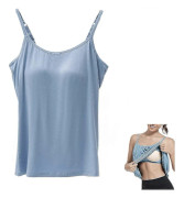 2-i-1 Dam Basic Sömlös Camisole Enfärgad Spaghettiband Slim Fit Bomull, Justerbara Spaghettiband Linne med Inbyggd BH Blue L