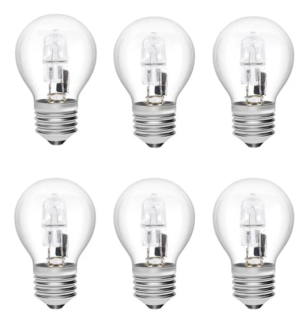 E27 Halogenlampor 28W G45 Glas Dimbar Varmvit 2700K Golfbollsformad Lampa Edison Skruv Lampa Klar Skal för Ljuskrona (6-pack)
