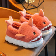 Barntofflor Ylleskor för pojkar Flickor Sandaler Vinter Indoor Shark Tofflor red 34-35(insole 21.5cm)