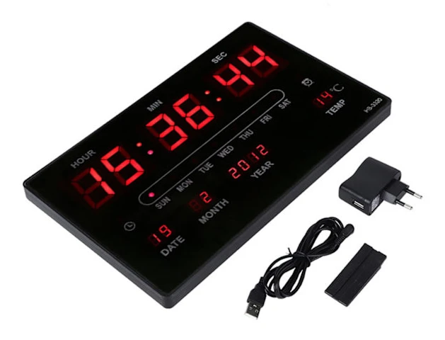 Digital LED Kalenderklocka med Tid- och Temperaturvisning EU-kontakt 110-220V