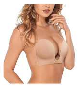 Axelbandslös klibbig push-up bh rygglös självhäftande osynlig Beige B