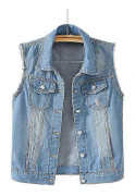 Cowboyväst Dam Kort Vår och Sommar Plus Size Rå Kant Ärmlös Jacka Hål Cardigan-Perfet