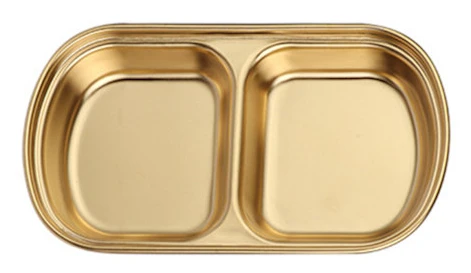 Såsrätter i rostfritt stål för kök Restaurang Sushi doppskål Mini krydda aptitretare med fack Gold 2 Grid Square Seasoning Dish