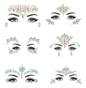 6 Pack Noctilucent Face Gems Tattoo Sticker For Halloween,cosplay Party set3