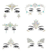 6 Pack Noctilucent Face Gems Tattoo Sticker For Halloween,cosplay Party set2