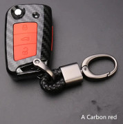 Carbonläder Bilnyckelfodral Fullt Skydd för VW Volkswagen Polo Golf Passat Beetle Caddy T5 Up Eos Tiguan SkodaA5 SEAT Leon Altea