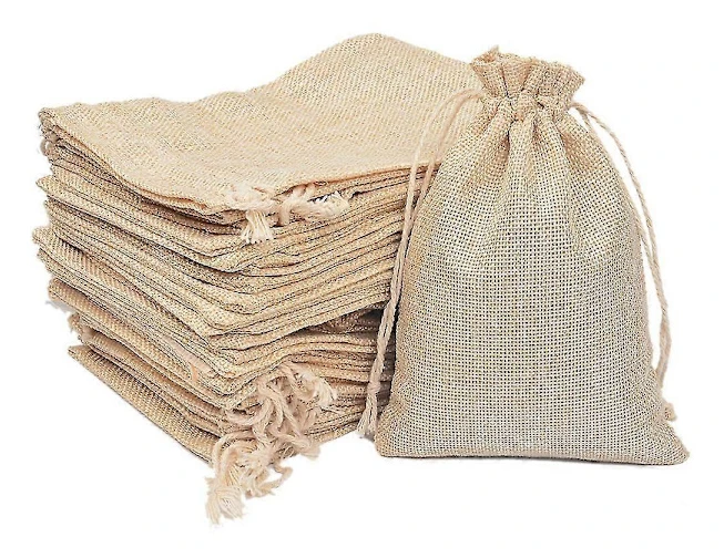 100 stycken linnedragpåse, 10 x 14 cm naturlig oblekt muslinpåse för kryddor, te, örter [DB]