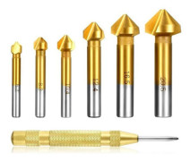 6st 3 Skär Fullslipade Fasningsborr Med Gyllene Centerpunch Q