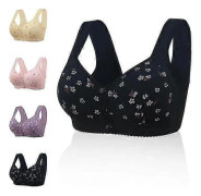 Daisy BH för äldre kvinnor, Bekväm praktisk knäppning framtill för äldre kvinnor utan bygel, BH med spänne fram Bekväm korsett-BH - Perfekt Black Size 52