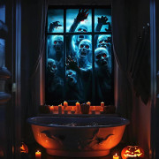 Läskig Halloween Fönster & Dörr Tygbanderoll – Krypande Gardinaffisch för Inomhus-/Utomhusfestdekor