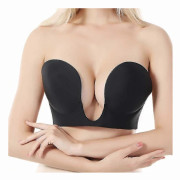 Axelbandslös bh rygglös push up självhäftande bh osynlig plunge stick on bh Black-B Cup